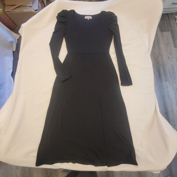 WAYF Maxi Long Sleeve Dress Sz Sm Black Puff Sleeve Witchy Peasant Goth Soft - Picture 6 of 13